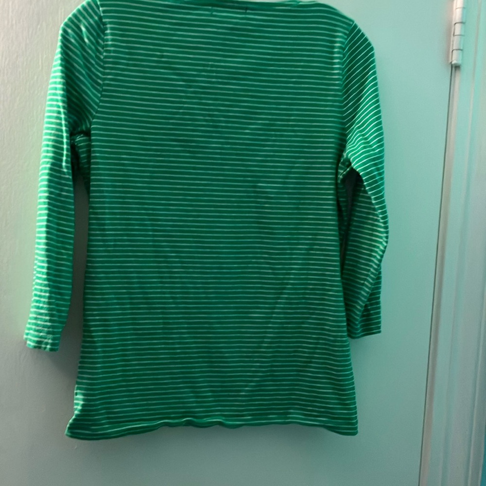 Chaps Green Ribbed Fitted Blouse with Sailor Collar Medium - Picture 4 of 7